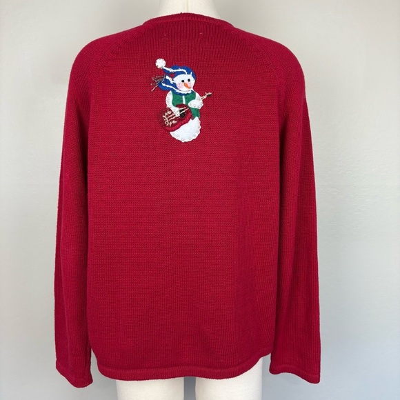 Heirloom Collectibles Christmas Cardigan Size L Full Zip Snowmen Appliques‎ Art - Picture 3 of 17